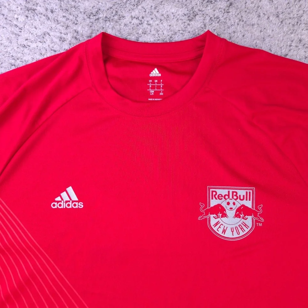 New York Red Bull Jersey Mens Large Adidas Training Red Silver 2017 MLS Soccer